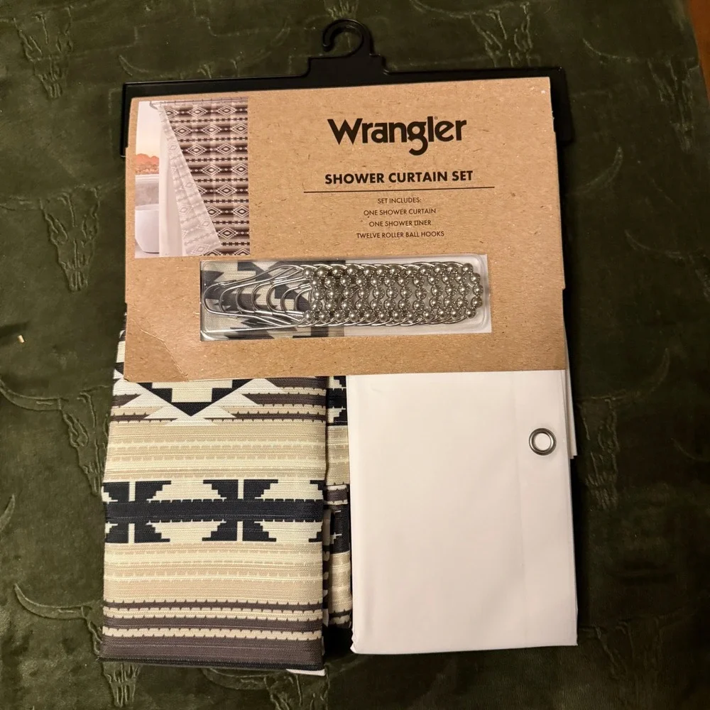 Wrangler Shower Curtain Set Unisex 72x72 Beige New Southwestern Aztec Geometric
